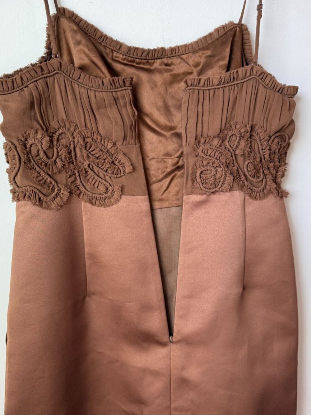 BCBGMAXAZARIA Y2K 100% Silk Mini Dress Brown Size 4 Party Homecoming - Picture 6 of 9